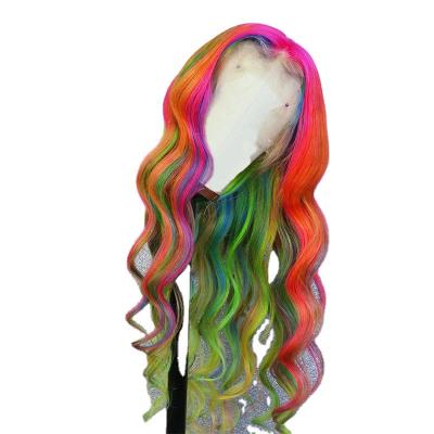 China Water Wave Hair Rainbow Color Wigs For Cosplay Ombre 360 ​​Hd Lace Up Frontal Curly Curly Loose Water Wave Wigs With Virgin Hair for sale