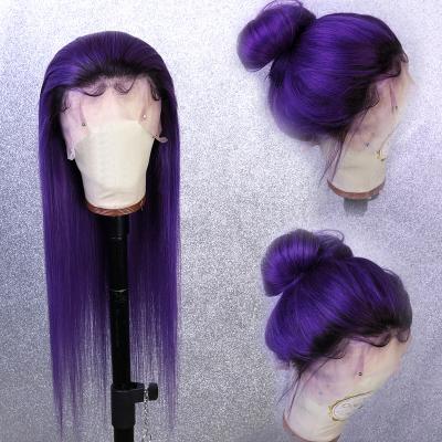 China Silky Straight Purple Lace Front Wig For Black Women 100% Natural Virgin Human Hair Bone Straight Colored Swiss Transparent Lace Frontal Wigs for sale