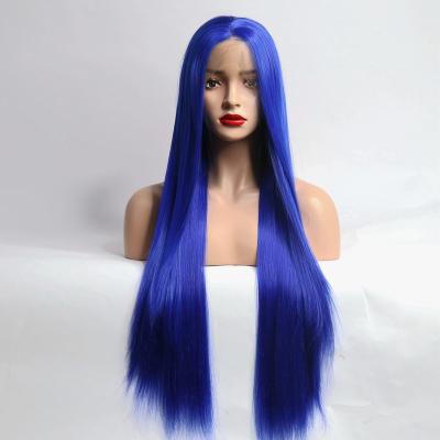 China Hot Sale Silky Straight Wave Lacefront Wig Blue Synthetic For Women Girls 26 Inch Hd Transparent Lace Nature Wave Hair Silky Straight Wigs Cheap for sale