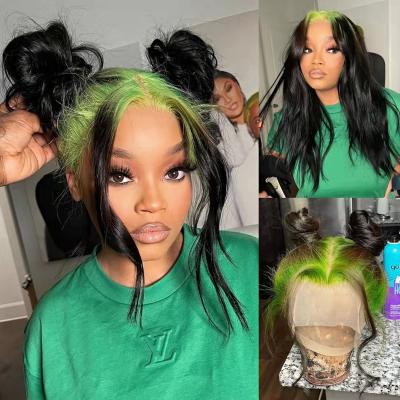 China Wave Green Roots Ombre Hair Wig Pre Plucked Straight Lace Front Wig Transparent Lace Wigs Remy Hair With Baby Hair for sale