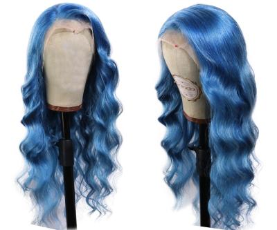 China Sky blue full lace wig transparent remy human hair lace wig long wave straight full lace wigs for women for sale