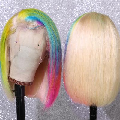 China Hot Selling Remy Swiss Lace Wig Wholesale Rainbow Lace Front Human Hair Wig Colorful Short Straight Virgin Hair Wig Brazilian Remy Swiss Lace Wig for sale