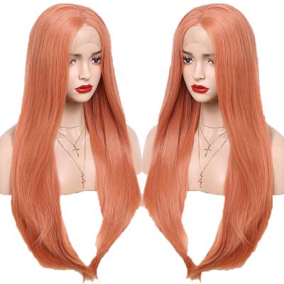 China Orange Synthetic Lace Front Wig Silky Straight Wave For Women Transparent Colored Fashion Straight Lace Wig With Combs Frontal Pre Plucked Hairline for sale