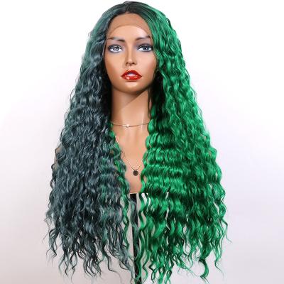 China Loose Wave Cosplay Loose Wave Synthetic Long Lace Front Wigs Light Green/Dark Green Hair Color Wholesale Synthetic Half Wigs for sale