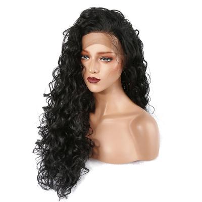 China High Quality Loose Curly Lace Front Wig Soft Halloween Natural Black Synthetic Wig Wholesale Loong Long Curly Lace Wig For Pretty Girl for sale