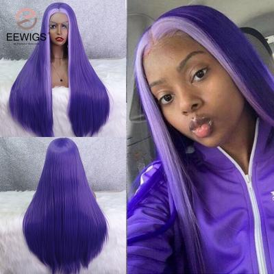 China Straight Red Pink Purple Synthetic Lace Front Wig Long Silk Straight Cosplay Highlight Queen Wigs For Black Women for sale