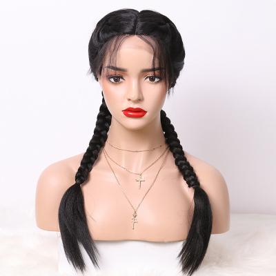 China Wholesale Silky Straight Wave Braid Double Lace Front Wig Synthetic Hand Braids With Baby Hair Lace Front Wig Vendors for sale