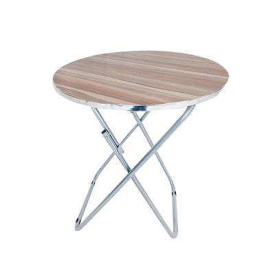 China Foldable Universal Portable Home Leisure Dining Table Coffee Table Metal Outdoor Round Round and Square Table with MDF Wood Top for sale