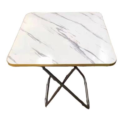 China Hot Selling Foldable Leisure Home Dining Table Coffee Table Metal Gold Legs Marble Tops Folding Round And Square Tables With MDF for sale