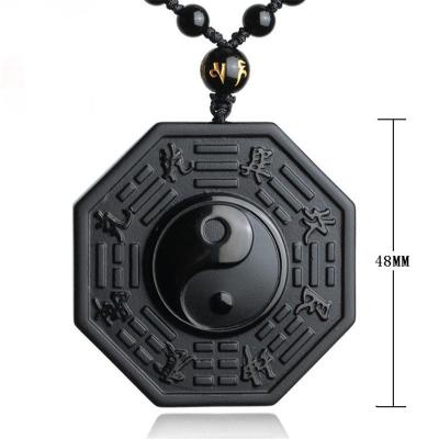 China Chinese BAGUA popular natural black obsidian pendant necklace men's black obsidian jewelry women's jewelry for sale