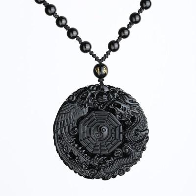 China CLASSIC Natural Black Obsidian Pendant Carving Dragon and Obsidian Pendant Lucky Phoenix Necklace Pendants for sale