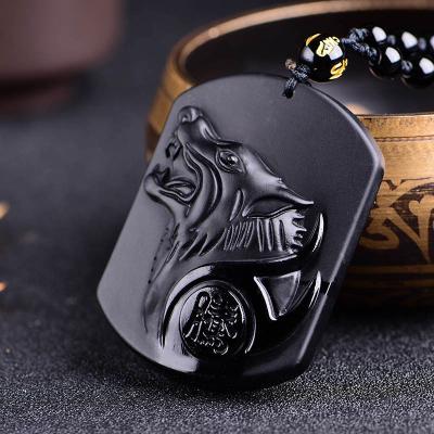 China CLASSIC Natural Obsidian Pendant Black Obsidian Carving Free Obsidian Pendant Necklace Wolf Head Obdidian Amulet Blessing Lucky Pendant for sale