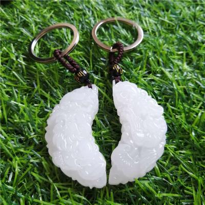 China Real Natural Healing Energy Jade Carved Dragon Phoenix Fashion Jewelry White Chinese Handmade White Pendant Key Chain Wholesale for sale