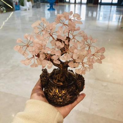 China China Natural Rose Quartz Crystal Lucky Tree Rose Money Crystal Tree for sale