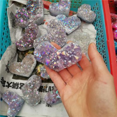 China China Angel Aura Plating Group Natural Crystal Stone Carved Heart For Home Decor for sale