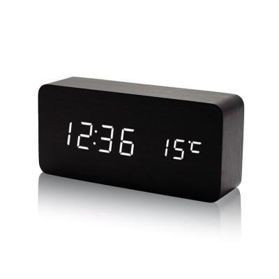 China Antique Style USB Display Temperature Alarm Clock Bamboo Digital Led Wooden Wooden Alarm Clock with Humidity for sale