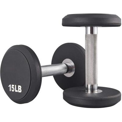 China Universal Rubber Coated Cross Fit Custom Logo Hex Dumbbell Rubber Round Head Dumbbell Set for sale