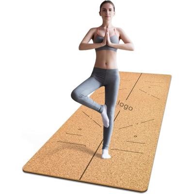 China Stripe Logo Printed Eco Friendly Durable Custom Made Portugal Cork Skid Resistant Pilates Cork Yoga Mat for sale