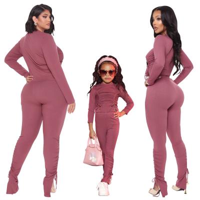 China JY Newcomer Breathable Mom and Daughter Matching Solid Color 2 Piece Sets Mommy and Me Outfits Plus Size Overalls for sale