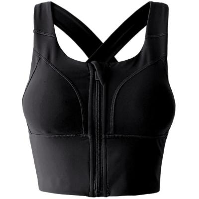 China JY Wholesale Custom Breathable Front Zipper Women Hollow Yoga Bra Full Coverage Workout Gym Sports Color Block Bra for sale