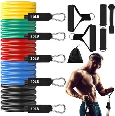 China Polyester + Latex 25-150lbs Speed ​​And Strength Training 11pcs Tubo Bandas De Resistencia Con Manijas for sale