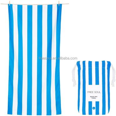 China Customized Design OEM Microfiber Stripe Print Sand QUICK DRY Free Compact Quick Dry Outdoor Beach Towel for sale