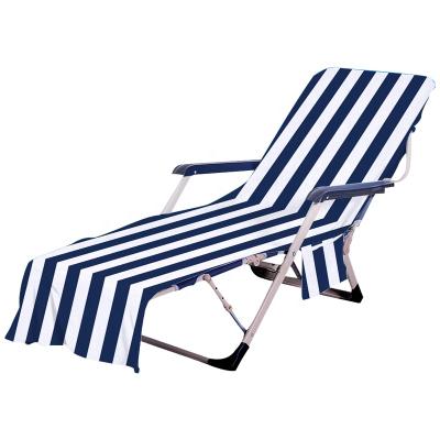 China QUICK DRY Warm Sale Navy Stripe Microfiber Beach Lounger Beach Lounger Cover QUICK DRY Water Absorbent Suede for sale