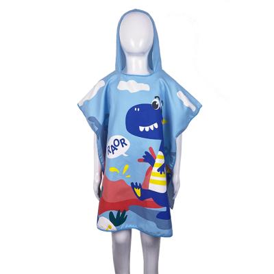 China Customized QUICK DRY Cartoon Printed Pattern Adjustable Hooded Microfiber Poncho Beach Bath Towel For Kids for sale