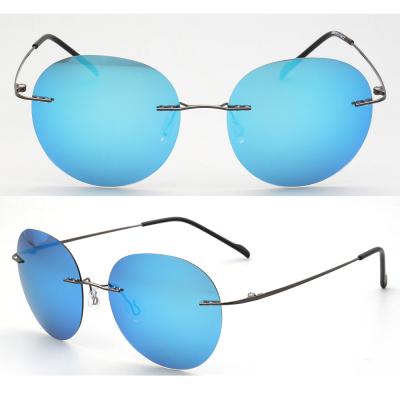 China 20 Years Experience Classic Round Women Polarized Eyewear Light Fashion Rimless Light Fashion UV400 Metal Glass Sun Glasses Men Hot Selling Sun Blue Black for sale