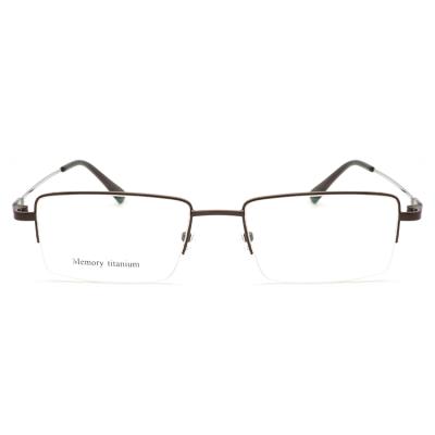 China For Reading Factory Supply Cheap Half Rim Coffee Rectangle Memory Metal Optical Glasses Frame for sale