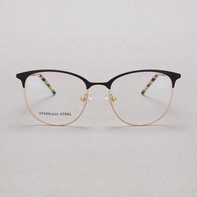 China For Reading Glasses Fashion S6833 Gold Metal Black Stainless Steel Eyebrow Optical Frames for sale