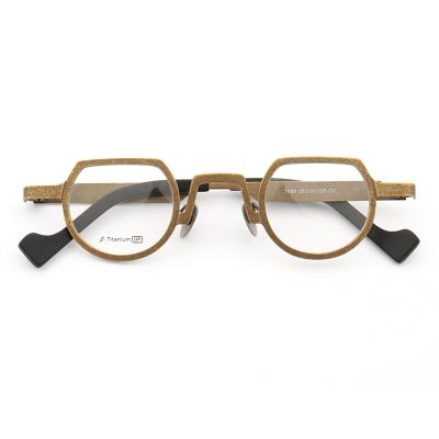 China For Reading Glasses Special Pure Titanium Vintage Yellow IP Wide Temple Shape Myopia Glasses Frames for sale