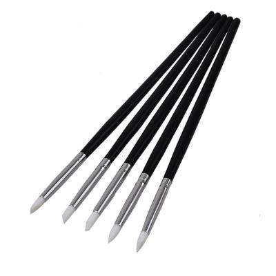 China Hot Sale Silicone Head Soft Nail Art Brush Custom Wood Handle Logo Carving Painting Pencil Black for sale