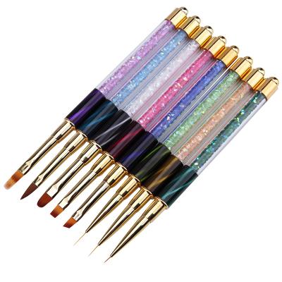 China Professional Top Selling Kolinsky Nail Art Brush Set With Fantasy Rhinestone Metal Metal Acrylic Handle for sale