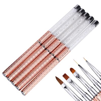 China Professional Wholesale Kolinsky Nail Art Brush Set With Rhinestones Metal Acrylic Handle for sale