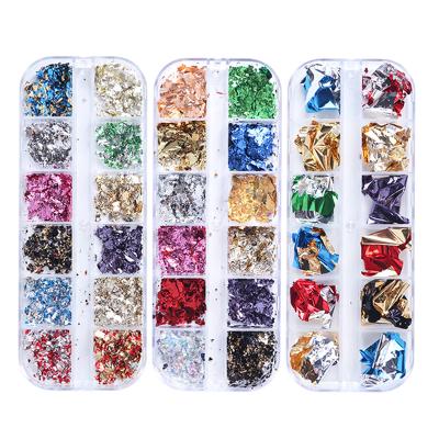 China Hot Sale 3D Nail Art Foils Sticker Metallic Gold Color Nail Flakies 3D Silver Nail Art Decorations for sale