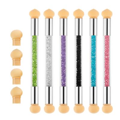 China High Quality Finished Nail Art Tool Nail Art Sponge Brushes With Rhinestones Double Handle for sale