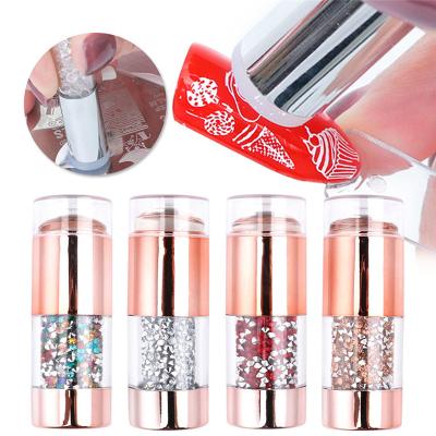 China High Quality Silicone Jelly Hot Sell Nail Tools Stamping Plate Template Transfer Tool Crystal Diamond Double Head Silicone Nail Art Punch Set for sale