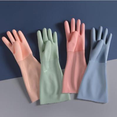 China Protect Hands For Working Woman Wholesale High Quality Pink Cuff PVC Kitchen Dishes Household Long Gloves for sale