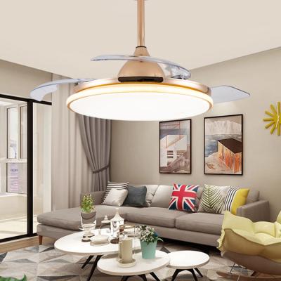 China Modern Design Copper Dining Room Fan 5 Blades Luxury Invisible Ceiling Fan Light for sale