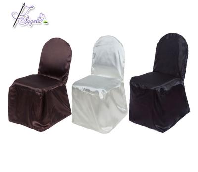 China Plain 100% Polyester White, Black, Chocolate Satin Cheap Chair Covers For Banuqet Chairs Wedding Events for sale