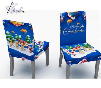 China Simple Christmas Print Design Stretch Suede Elastic Slipcovers Short Chair Covers For Square Top Chairs for sale