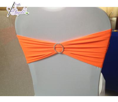 China Orange Strong Elasticity Spandex Chair Cover Sash Bands With Rhinestone Ribbon Buckle For Wedding for sale