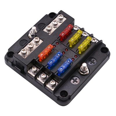 China Vehicle Car Boat Marine 6 Way Blade Fuse Block With LED Light Cover Fuse Box Holder For Vehicle Boat Marine for sale