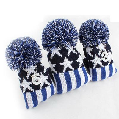 China Oem Professional Manufacture Knitted Golf Headcover Embroidery Custom Golf Headcovers Pom Pom Golf Club Head Covers Customized for sale