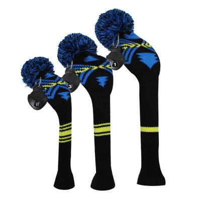 China 3 Pcs Knitted Material Golf Club Headcover Long Neck Knit Golf Driver Cover Customized for sale