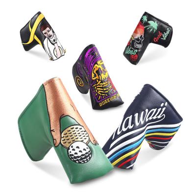 China Protect golf clubs Latest Design PU Leather Golf Putter Cover Magnetic Closure Custom Golf Blade Putter Headcover for sale