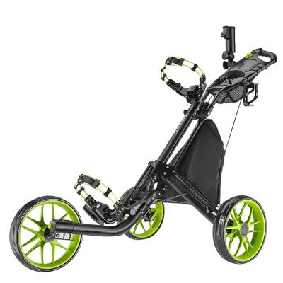 China Aluminum frame with black powder New 3 Wheel Golf Push Cart Golf Trolley With Foot Brake for sale