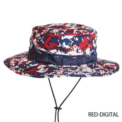 China Custom Made Sun Portection Logo Bucket Hats For Men Camouflage Printing Rope Adjustable Fisherman Hat for sale