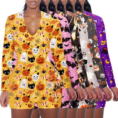 China New Fashion QUICK DRY Printing Autumn Halloween Onesie Women Sleepwear Long Sleeve for sale